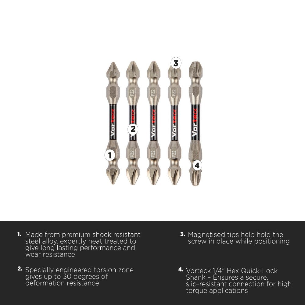 CK T4481 DEPZML06D5 Vorteck 65mm Impact Double Screwdriver Bit PZ Mix - Pack of 5