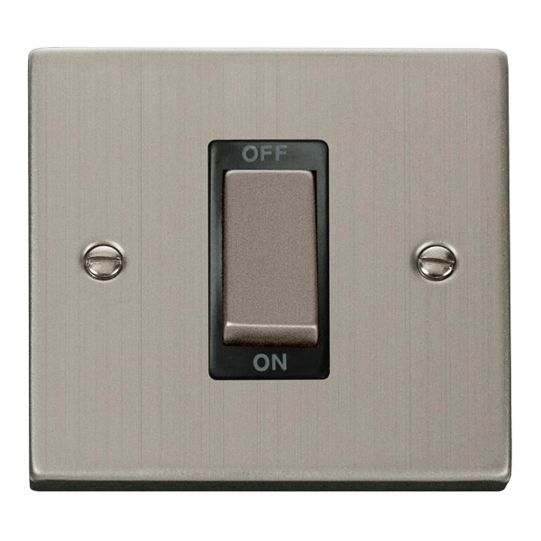 Click VPSS500BK 50A 1 Gang Double Pole Switch with Ingot Rocker Stainless Steel with Black Insert