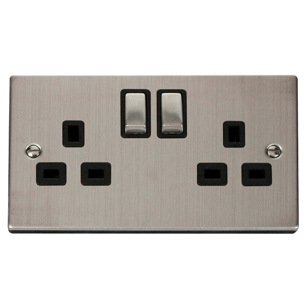 Click VPSS536BK Deco 13A 2 Gang Double Socket Stainless Steel