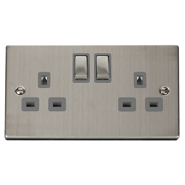 Click VPSS536GY Deco 13A 2 Gang Double Socket Stainless Steel