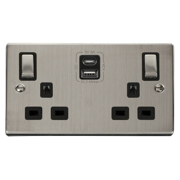 Click VPSS586BK Deco 13A 2 Gang USB Double Socket
