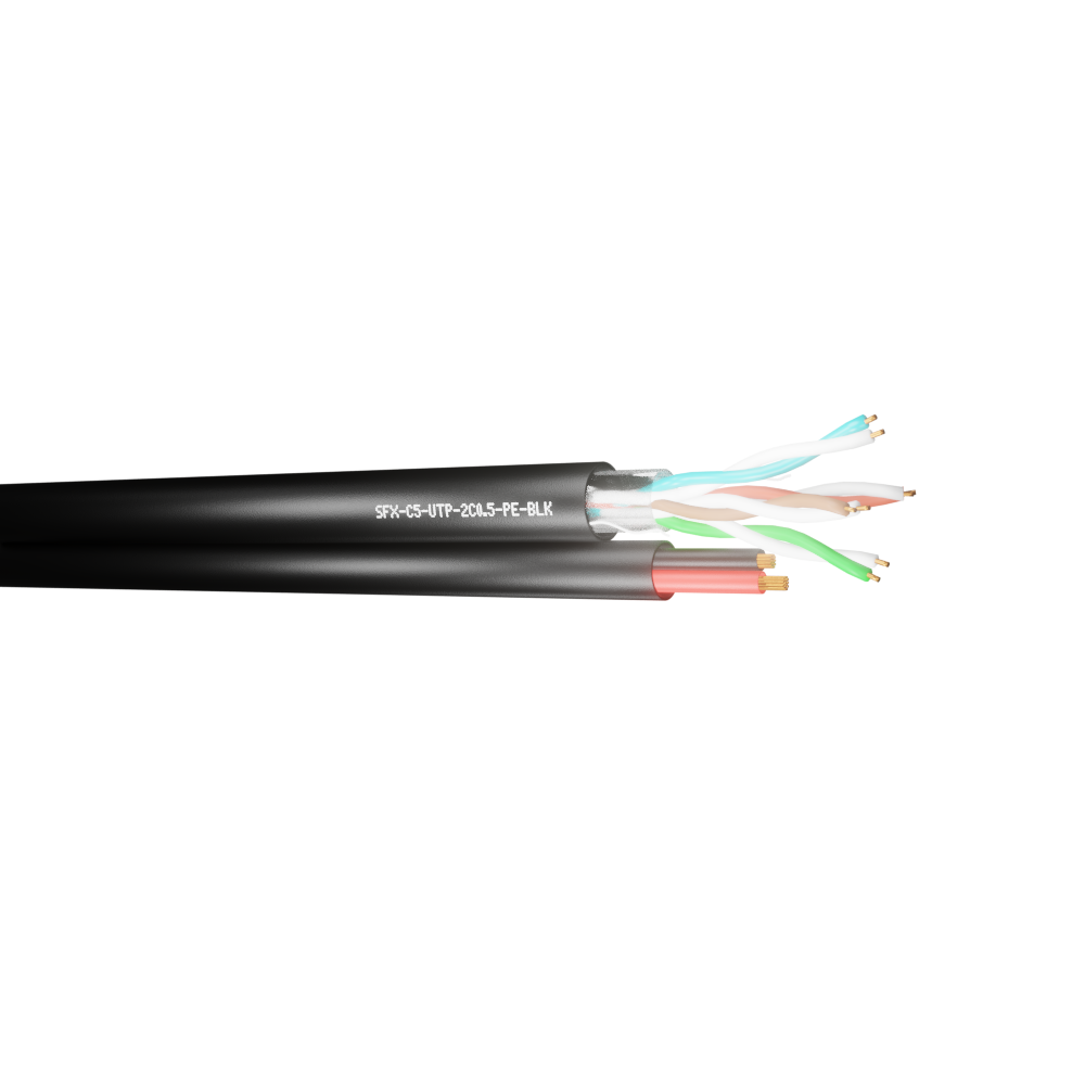 Data Category 5e, 4 pair UTP + 2x0.5mm power cores PE Cable
