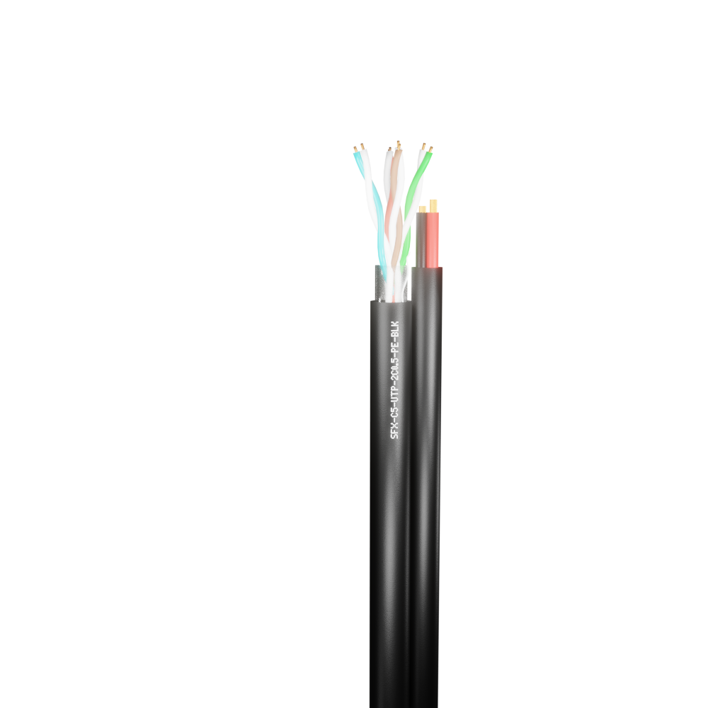 Data Category 5e, 4 pair UTP + 2x0.5mm power cores PE Cable
