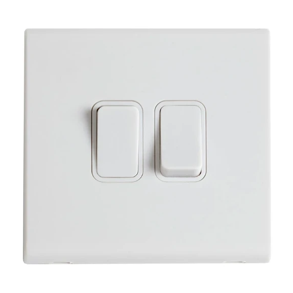 Deta 8602WHW Slimline Screwless 10A 2 Gang 2 Way Light Switch White