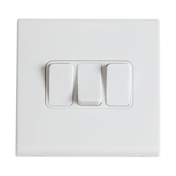 Deta 8603WHW Slimline Screwless 10A 3 Gang 2 Way Light Switch White