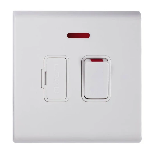 Deta 8643WHW Slimline Screwless 13A Switched Fused Spur with Neon White