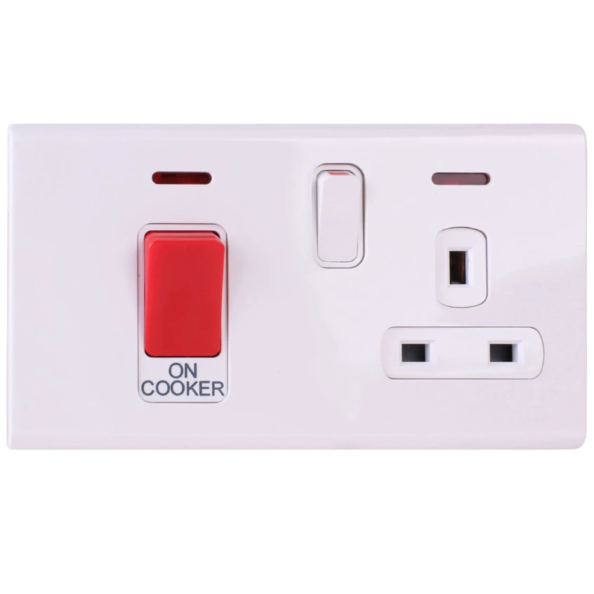 Deta 8654WHW Slimline Screwless 45A DP Cooker Control Unit with Neon White