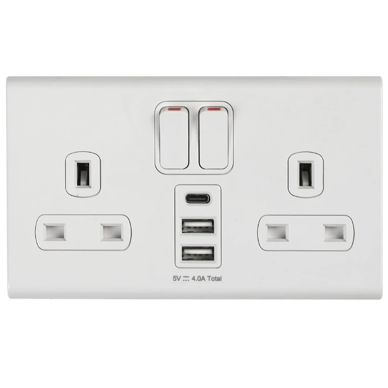Deta 8668WHW Screwless 13A 2 Gang Switched USB Socket