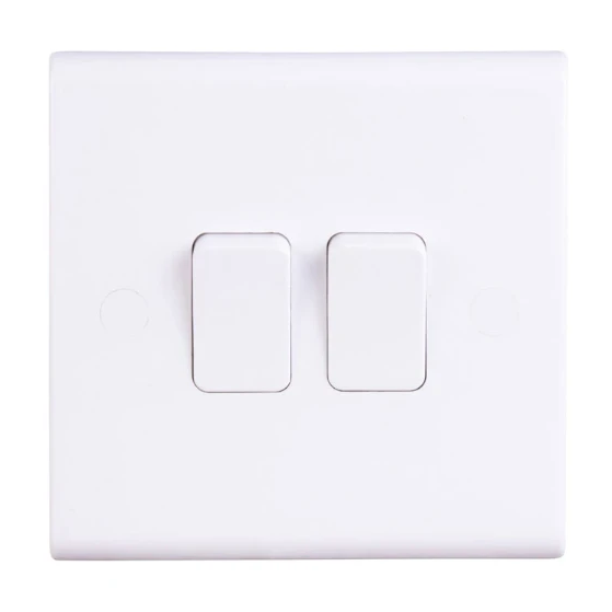 Deta S1204 Slimline 10A 2 Gang 2 Way Light Switch White