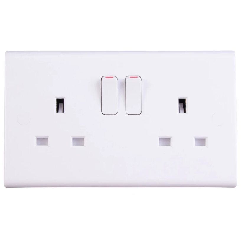 Deta S1209S Slimline 13A 2 Gang Switched Single Socket