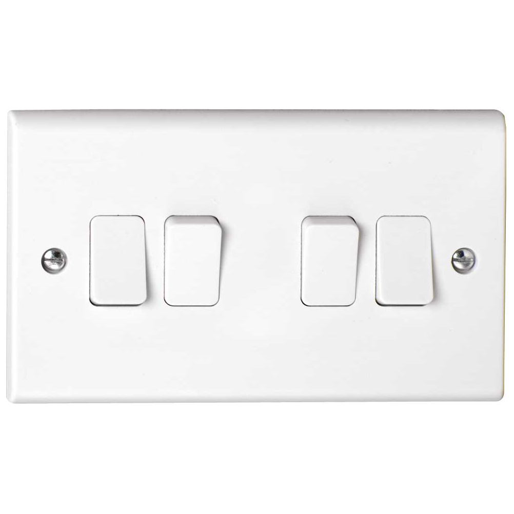 Deta S1244 Slimline 10A 4 Gang 2 Way Light Switch White