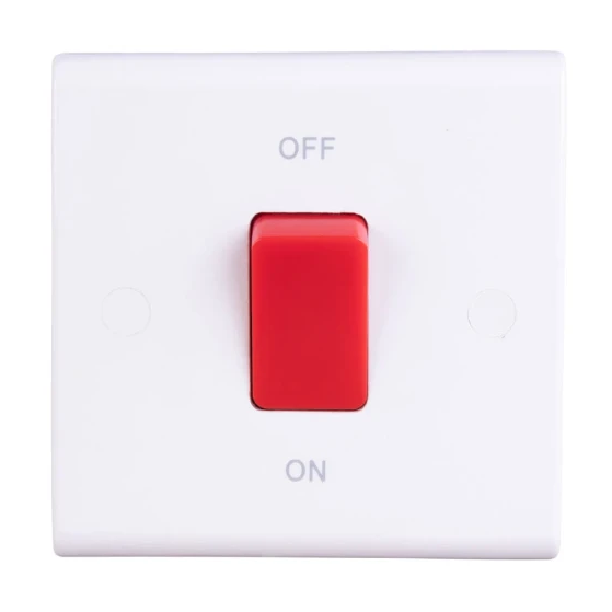 Deta S1300 Slimline 50A DP 1 Gang Switch White