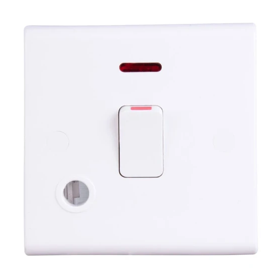 Deta S1393 Slimline 20A Double Pole Switch with Neon and Flex Outlet White