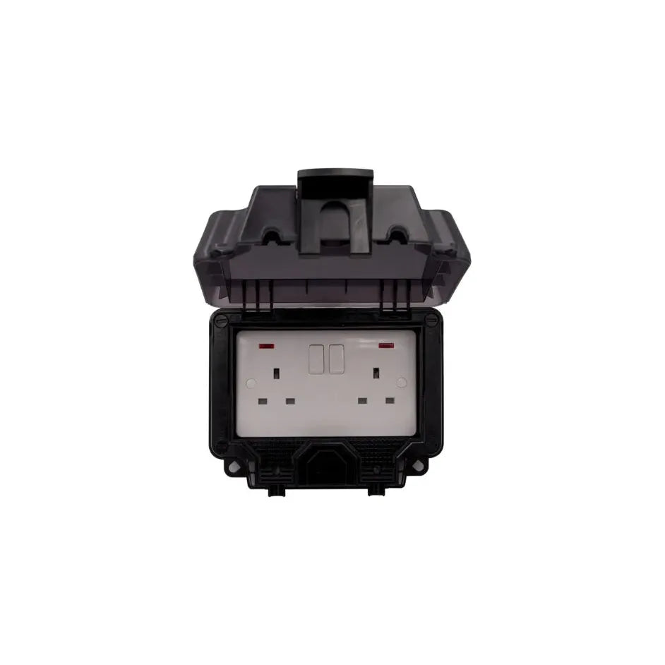 Deta Vimark VWP1209DPN WeatherPro IP66 2 Gang 13A Switched Socket DP with Neon