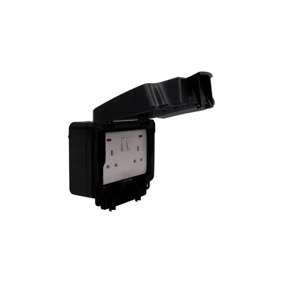 Deta Vimark VWP1209DPN WeatherPro IP66 2 Gang 13A Switched Socket DP with Neon