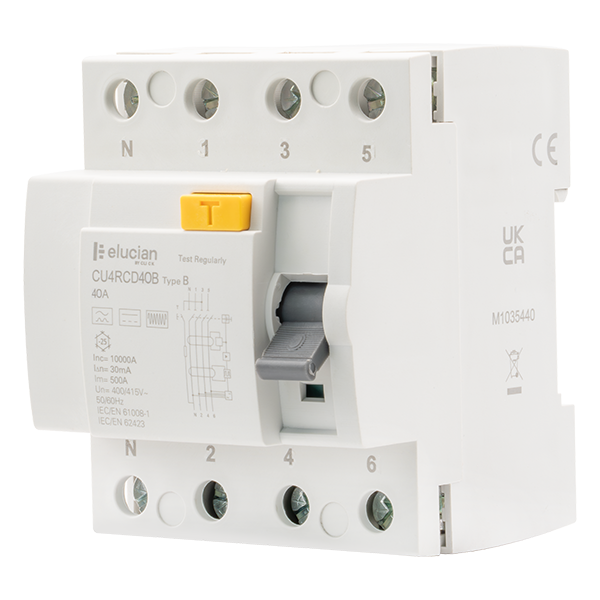 Elucian CU4RCD40B 4 Pole 40A 30mA Type B RCCB