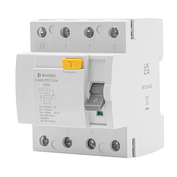Elucian CU4RCDTD100A 4 Pole 100A 100mA Type S Time Delay RCCB