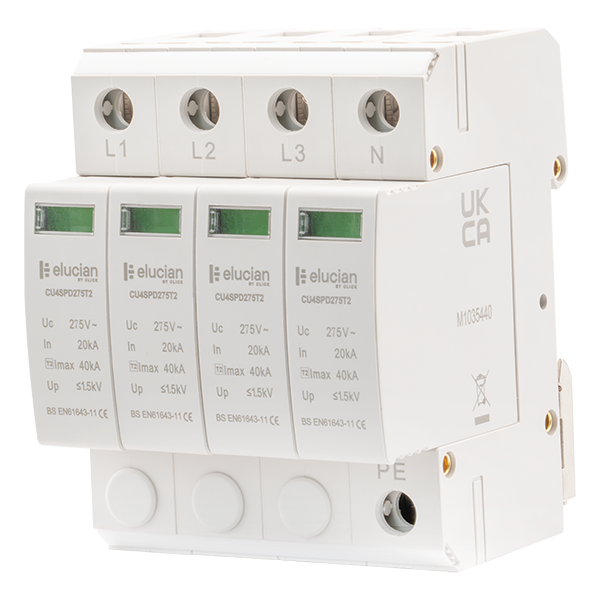 Elucian CU4SPD275T2 3 Pole+N 275Uc 40kA T2 SPD with Earth Plate & Tails