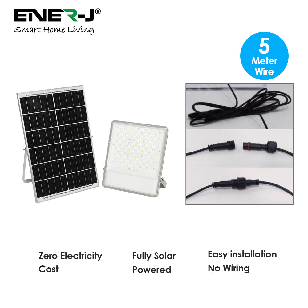 Ener-j E193 300W LED Floodlights with Solar Panels, 35.5W Solar Panel, 30AH Battery, 3000 lumens