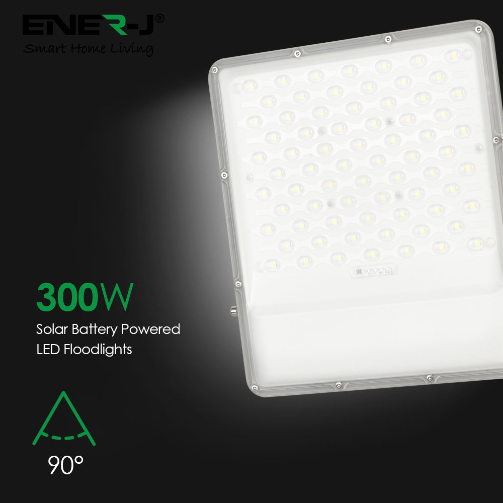 Ener-j E193 300W LED Floodlights with Solar Panels, 35.5W Solar Panel, 30AH Battery, 3000 lumens