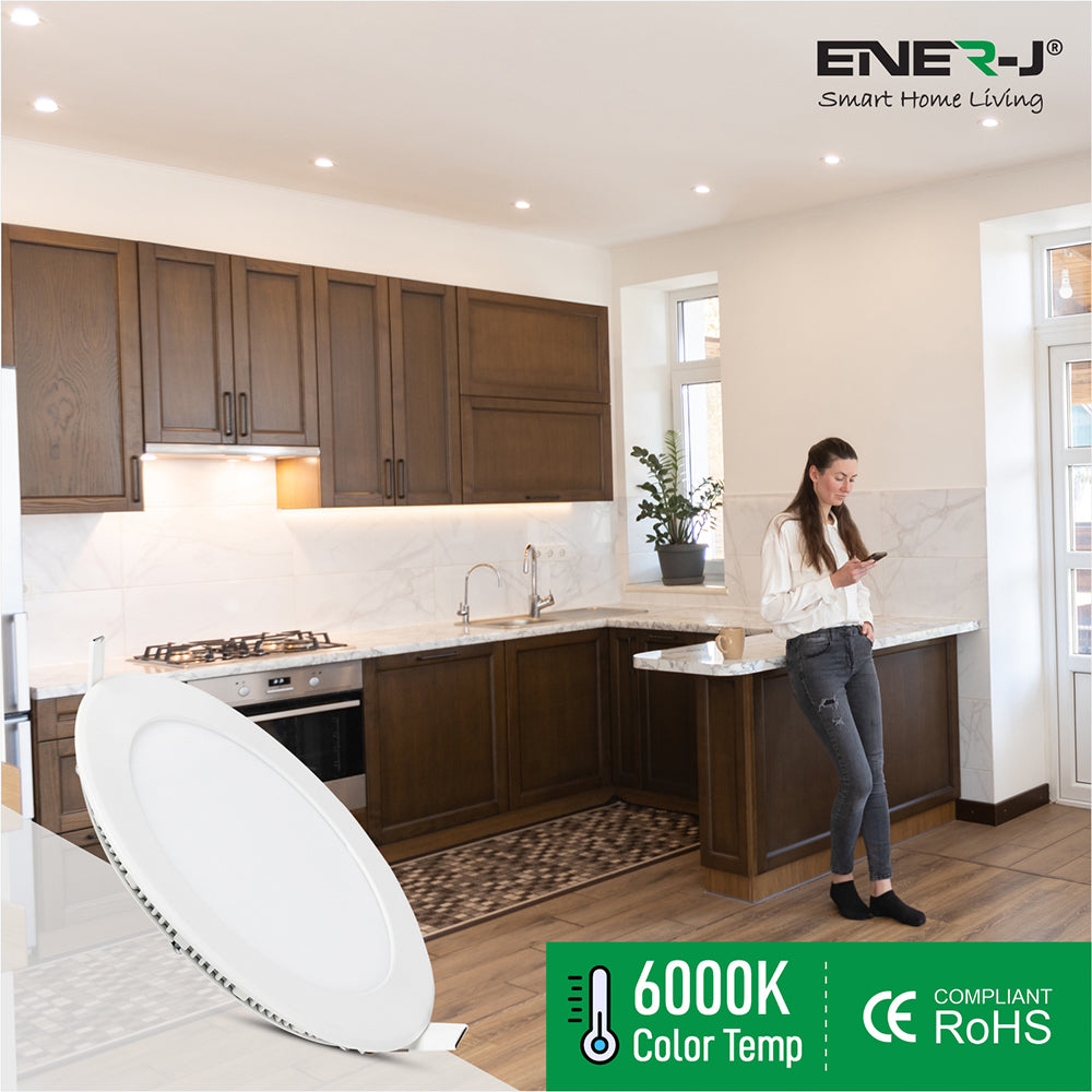 Ener-j E303 3W Recessed Round LED Mini Panel 85mm diameter (Hole Size 70mm), 6000K Pack of 2