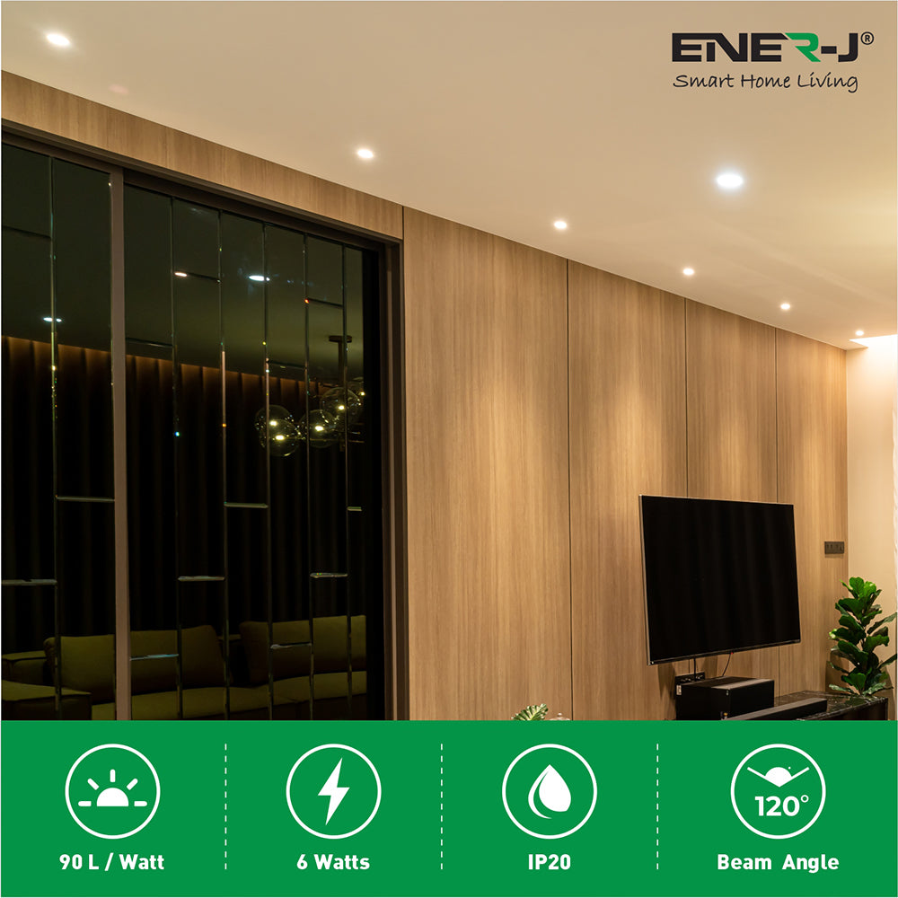 Ener-j E306 6W Recessed Round LED Mini Panel 120mm diameter (Hole Size 105mm), 6000K Pack of 2