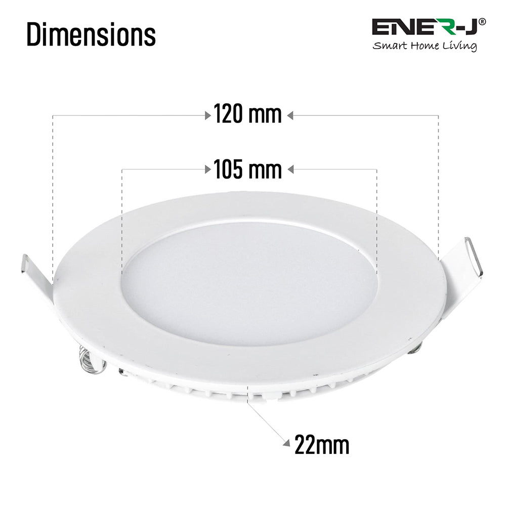 Ener-j E306 6W Recessed Round LED Mini Panel 120mm diameter (Hole Size 105mm), 6000K Pack of 2