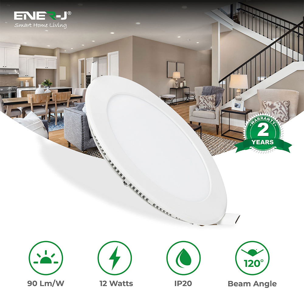 Ener-j E308 12W Recessed Round LED Mini Panel 175mm diameter (Hole Size 160mm), 4000K Pack of 2