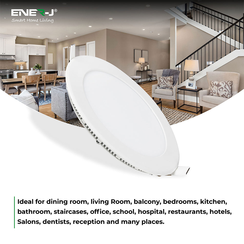 Ener-j E308 12W Recessed Round LED Mini Panel 175mm diameter (Hole Size 160mm), 4000K Pack of 2