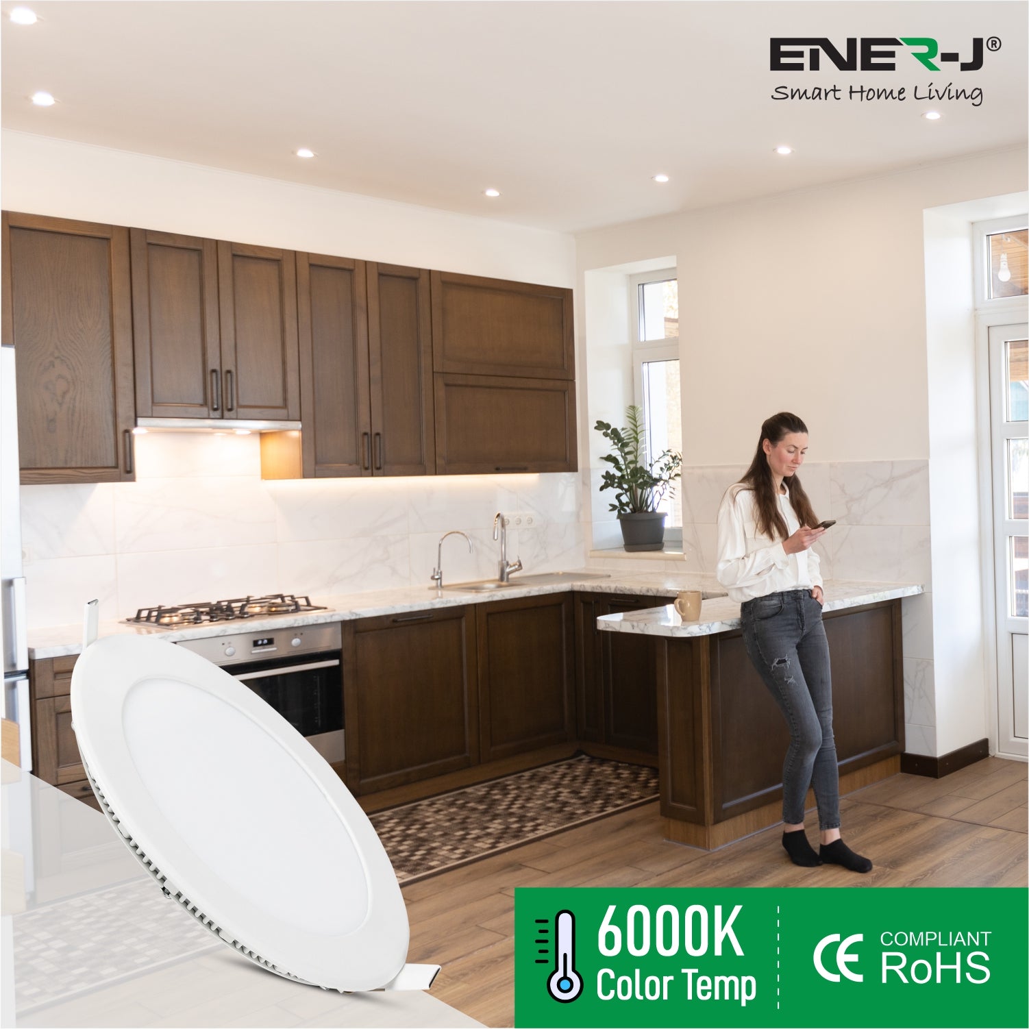 Ener-j E312 18W Recessed Round LED Mini Panel 220mm diameter (Hole Size 205mm), 6000K Pack of 2