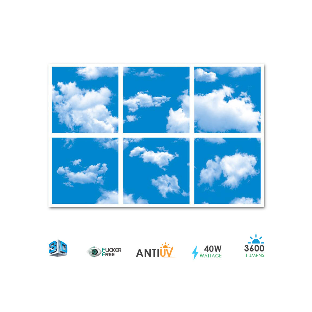Ener-j E802 SKY Cloud LED Panel 3D version, 60x60cms, 40W Pack of 6