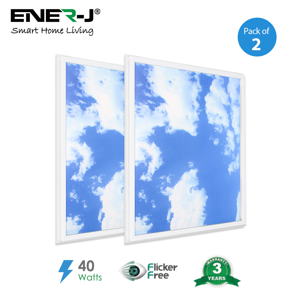Ener-j E812 SKY Cloud 2D with Borderline LED Backlit Panel, 600x600mm, 40W Pack of 2