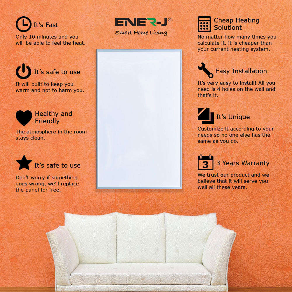 Ener-j IH1004 1005x595mm Infrared Heating Panel, White Body, 600W