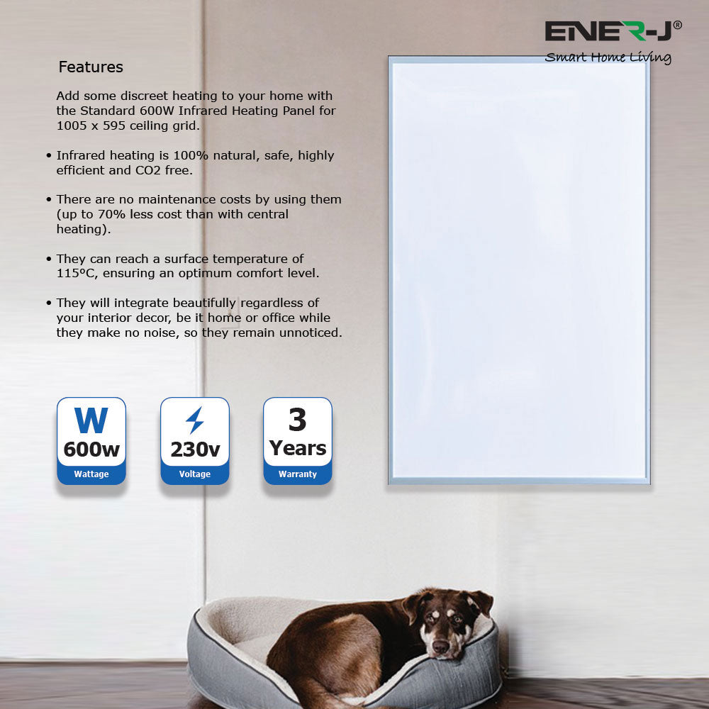 Ener-j IH1004 1005x595mm Infrared Heating Panel, White Body, 600W