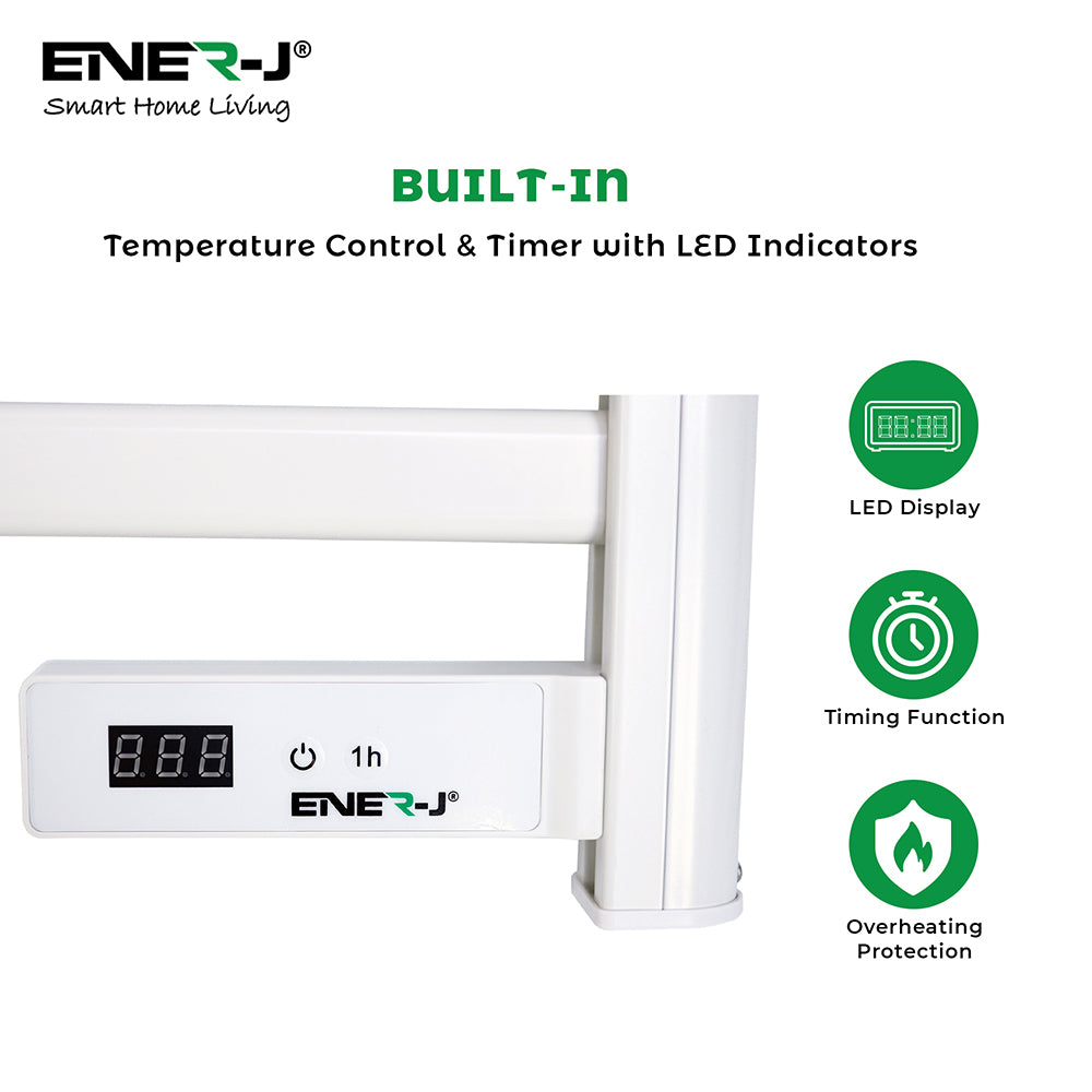 Ener-j IH1045 Infrared Heating Towel Rail LED Screen with BS plug 1.2 m for Bathroom IP24 White