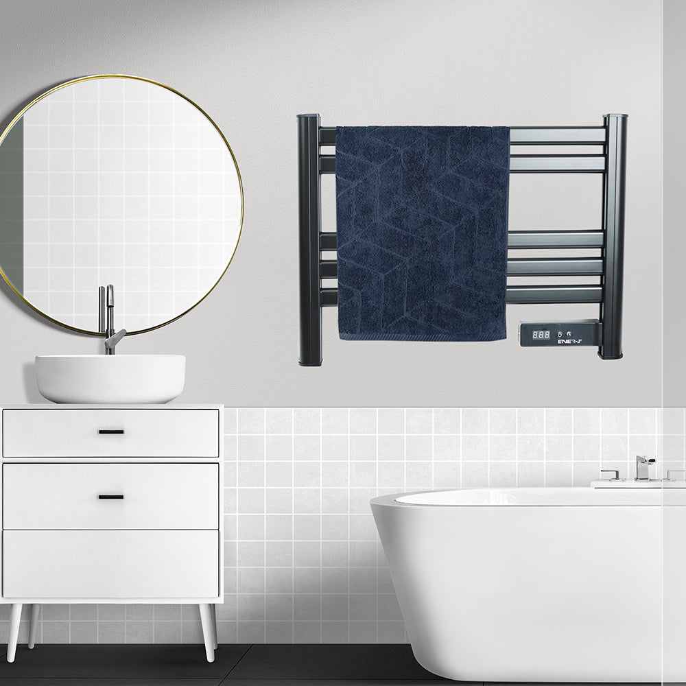 Ener-j IH1046 Infrared Heating Towel Rail LED Screen with BS plug 1.2 m for Bathroom IP24 Black
