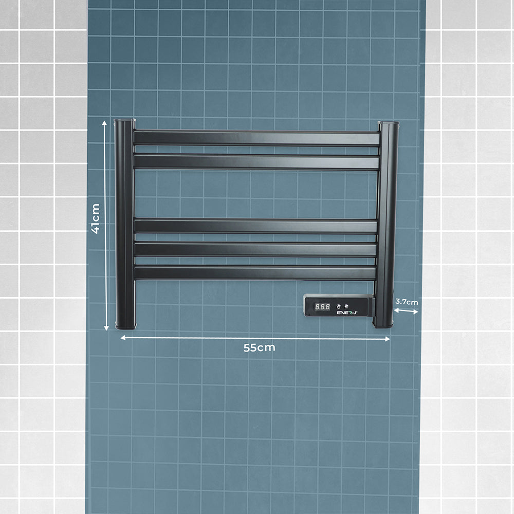 Ener-j IH1046 Infrared Heating Towel Rail LED Screen with BS plug 1.2 m for Bathroom IP24 Black