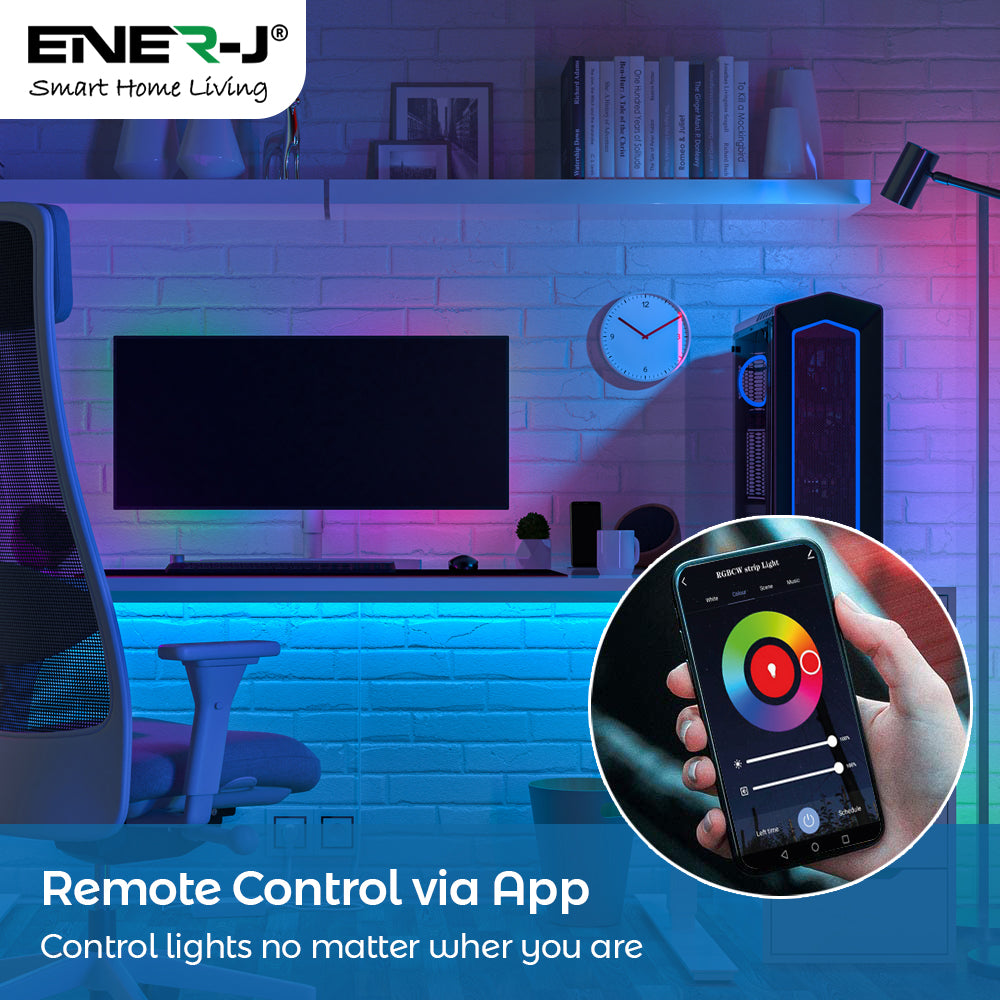 Ener-j SHA5213X Smart WiFi RGB+CCT Changing 5m Plug & Play LED Strip Kit, IP65