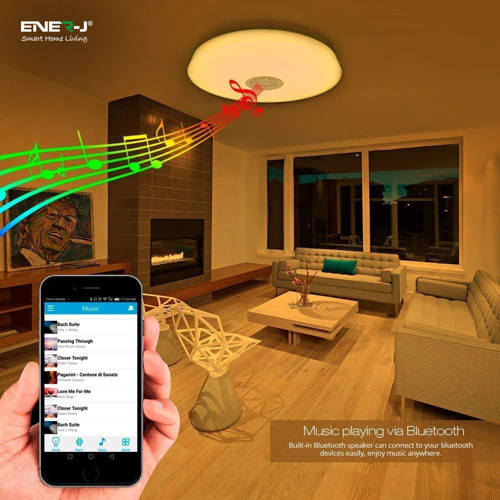 Ener-j SHA5261 WiFi Ceiling Lights 24W, RGB+W+WW, Dimmable with Bluetooth Speaker