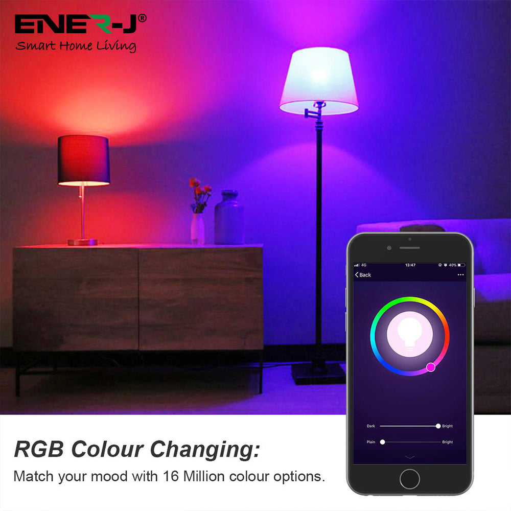Ener-j SHA5262-3 Smart WiFi GLS LED Lamp B22, 9W, RGB+W+WW, Dimmable Pack of 3