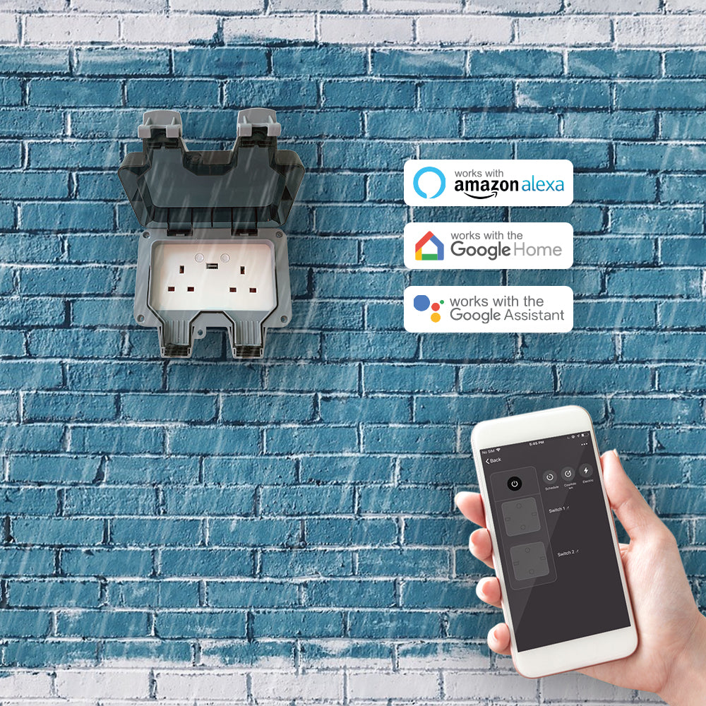 Ener-j SHA5275 Smart WiFi Weatherproof 13A Twin Wall Sockets with 1 USB Port (IP55)