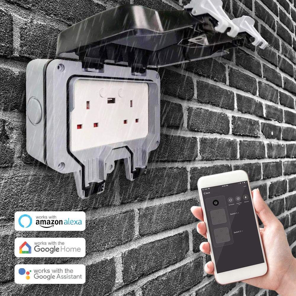 Ener-j SHA5275 Smart WiFi Weatherproof 13A Twin Wall Sockets with 1 USB Port (IP55)