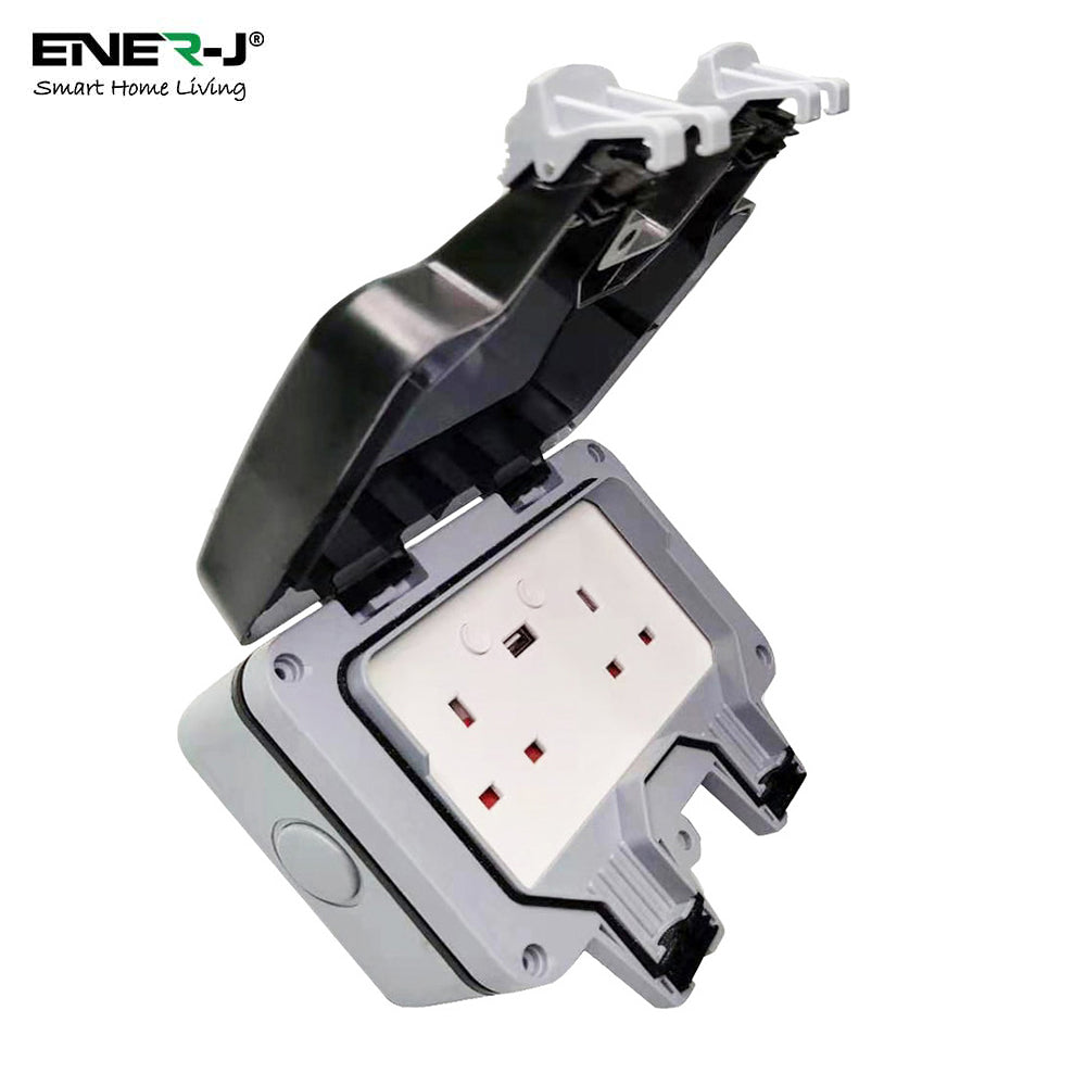 Ener-j SHA5275 Smart WiFi Weatherproof 13A Twin Wall Sockets with 1 USB Port (IP55)