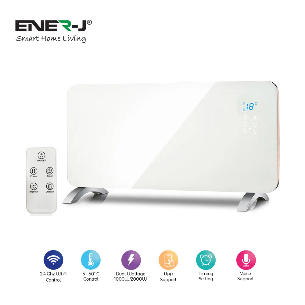 Ener-j SHA5281X Smart WiFi Panel Heater, Tempered Glass 2000W