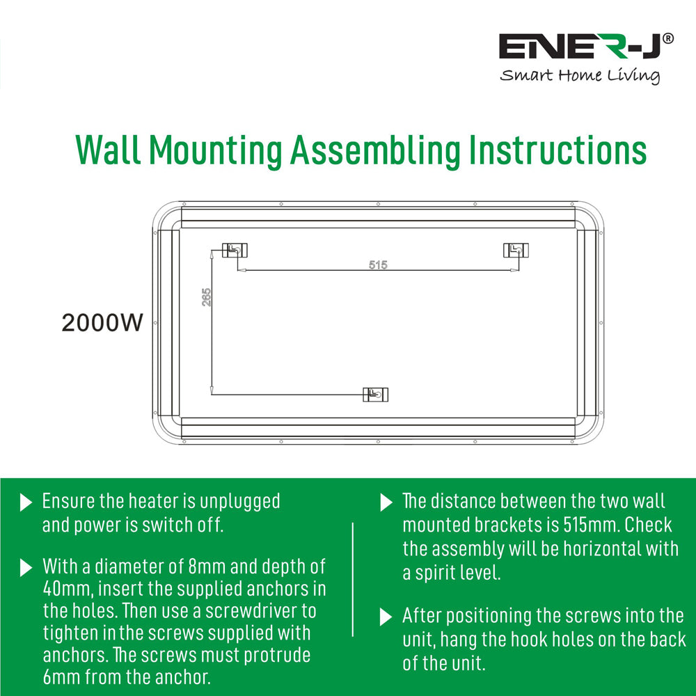 Ener-j SHA5281X Smart WiFi Panel Heater, Tempered Glass 2000W