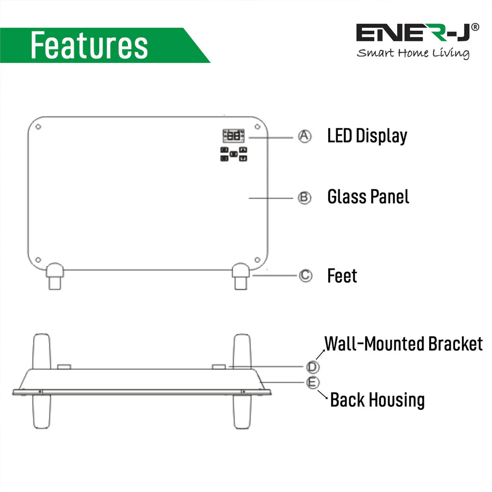 Ener-j SHA5281X Smart WiFi Panel Heater, Tempered Glass 2000W