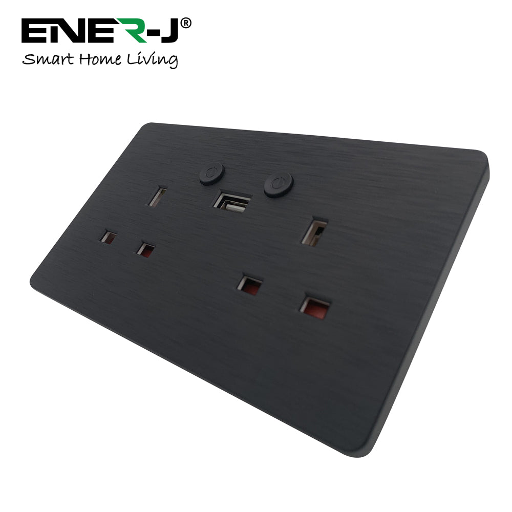 Ener-j SHA5282X Smart WiFi 13A WiFi Twin Wall Sockets with 1 Type-C (Black)