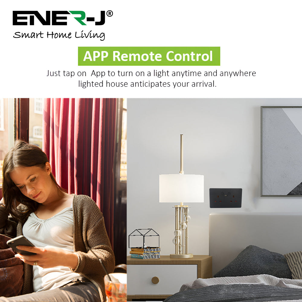 Ener-j SHA5282X Smart WiFi 13A WiFi Twin Wall Sockets with 1 Type-C (Black)