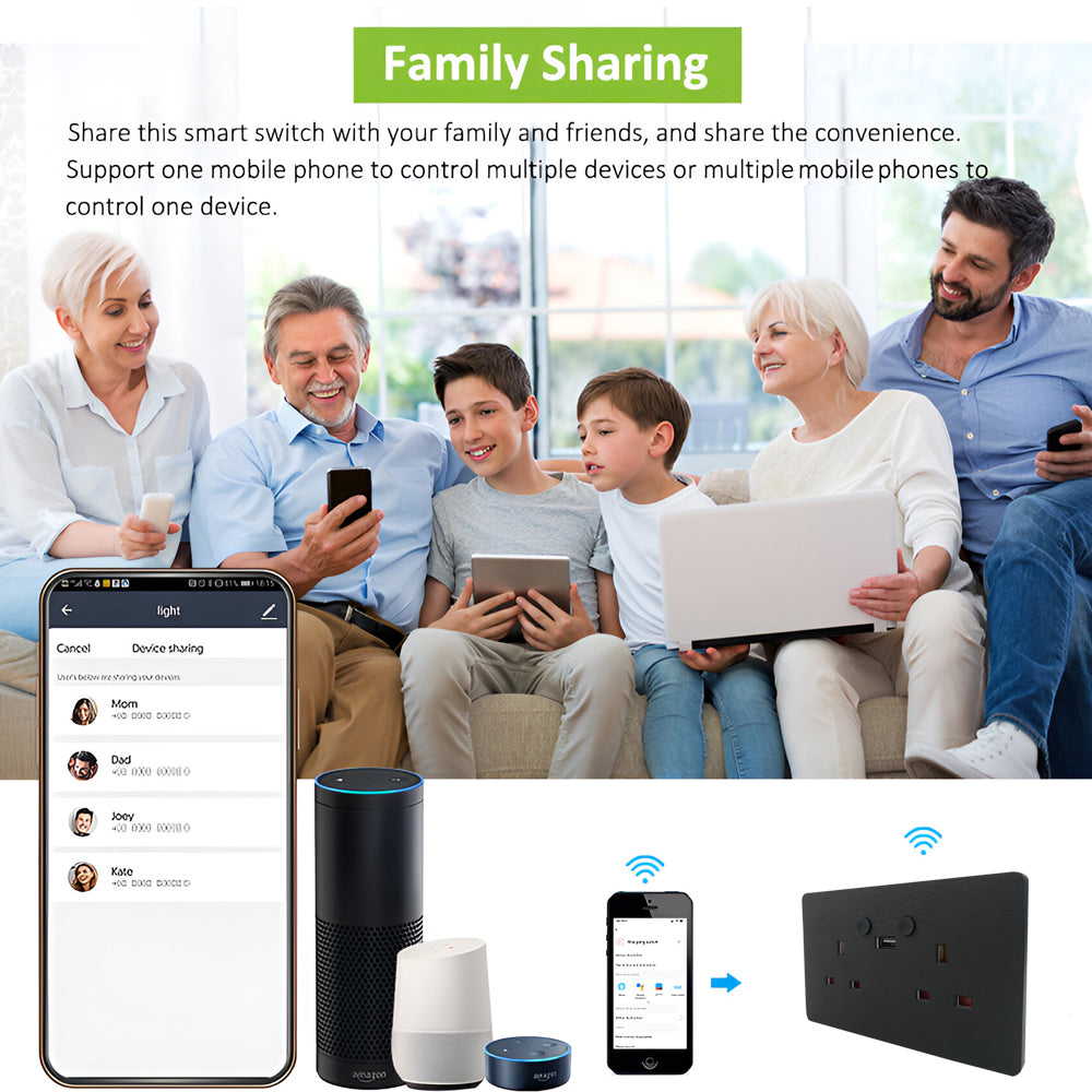 Ener-j SHA5282X Smart WiFi 13A WiFi Twin Wall Sockets with 1 Type-C (Black)