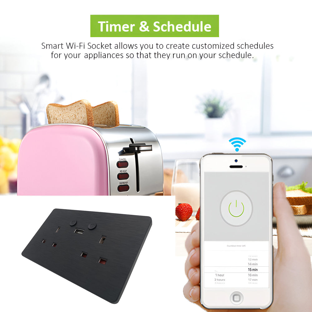 Ener-j SHA5282X Smart WiFi 13A WiFi Twin Wall Sockets with 1 Type-C (Black)